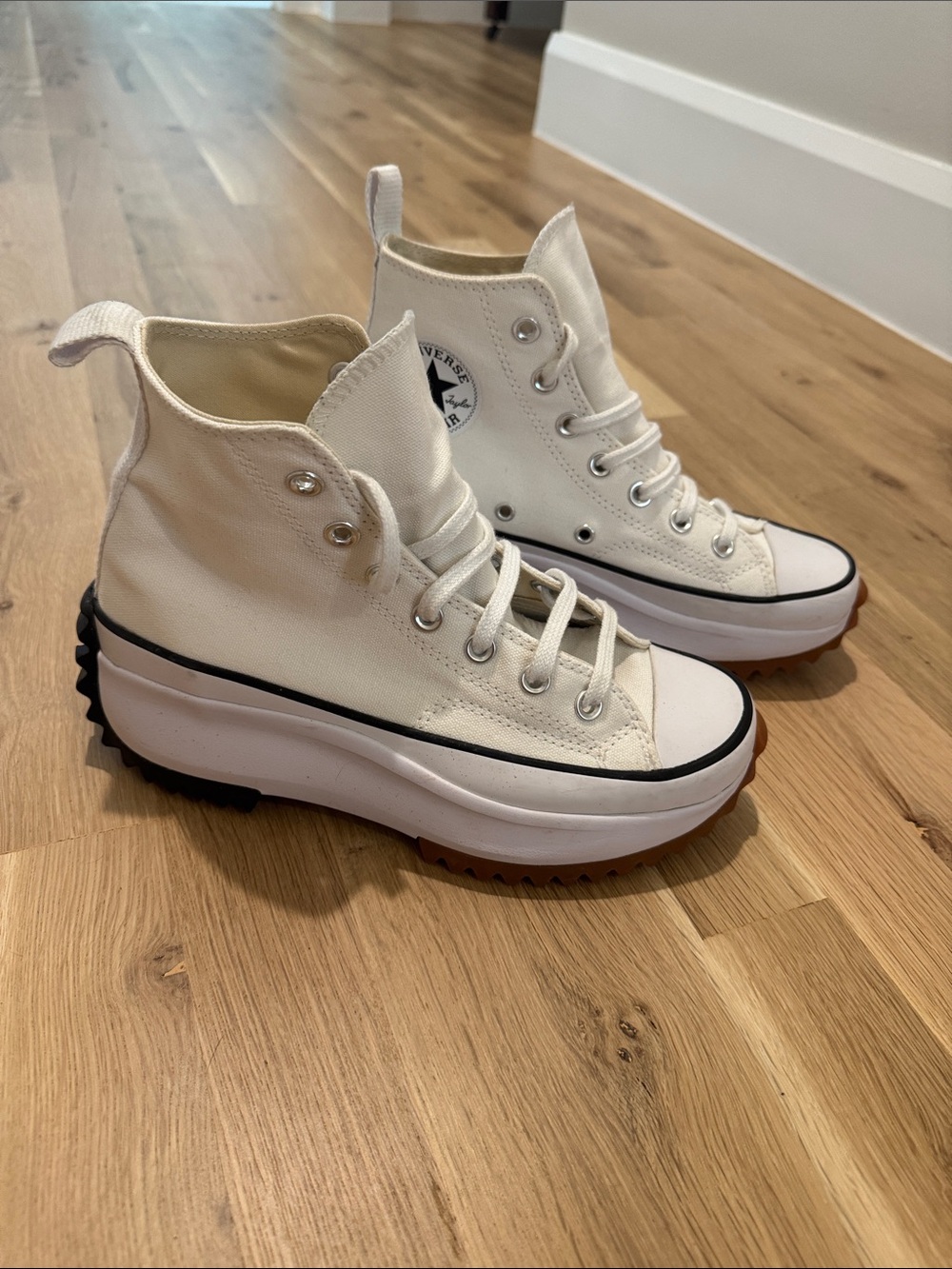 Converse White High-Top Platform Sneakers with Black Trim Chuck Taylor